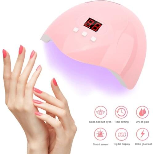 Portable Nail Dryer Machine 54W Pink Nail UV Gel Varnish Dryer LED Nail Lamp UV LED Lamp 30/60/90s Timer USB Cable Home Use