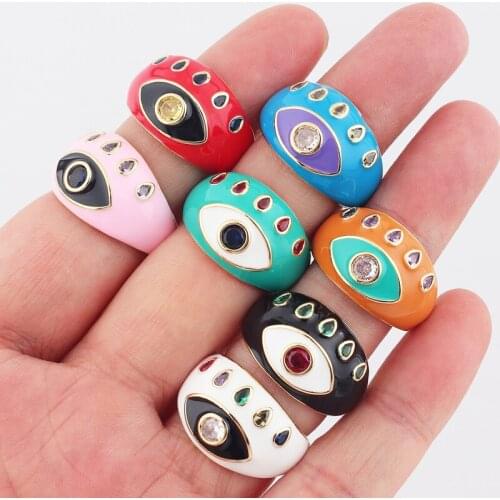 Adjustable Enamel Lovely Turkish Evil Eye Rings For Women, Colorful Gold Plated Finger Rings