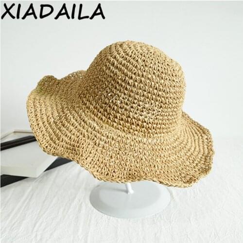 2021 Female Summer Sun Hat Womens Straw Hats Chinese Straw Hat Panamas UV Protection Sun Visor Beach Hats Women Visors Foldable