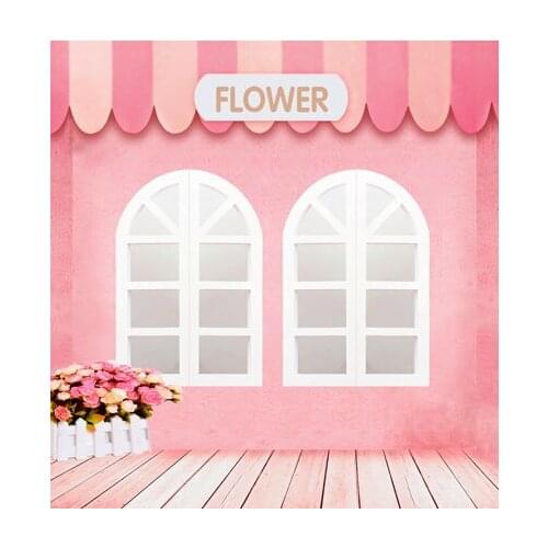 TR 8x8FT Wood Floor Flower Shop Wedding Background Photo Studio Pink Wall Window Fences Rose Valentine Backdrops Photo Backdrops