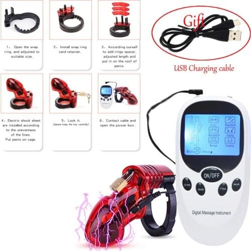 USB Charging Electro Shock CB6000 Male Chastity Device Cock Cage Ball Stretcher BDSM Penis Lock Chastity Belt Penis Ring Sex Toy
