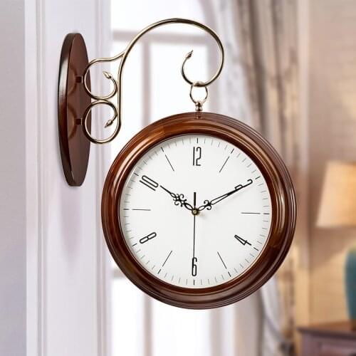Vintage Luxury Wall Clock Modern Design Silelnt Double Sided Antique Wall Clock Mute Retro Classic Wandklok Home Decor OO50WC
