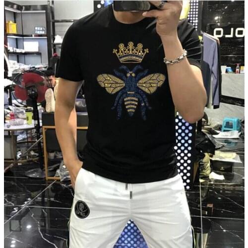 Top Quality 2021 Summer New Mens tshirt Plus Size M-5XL Solid Color shorts Sleeve tee Rhinestones Male Tops tees