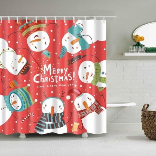 Merry Christmas Santa Claus Bathroom Shower Curtain Christmas Gift Snowman Frabic Waterproof Bathroom Shower Bath Curtain Hooks
