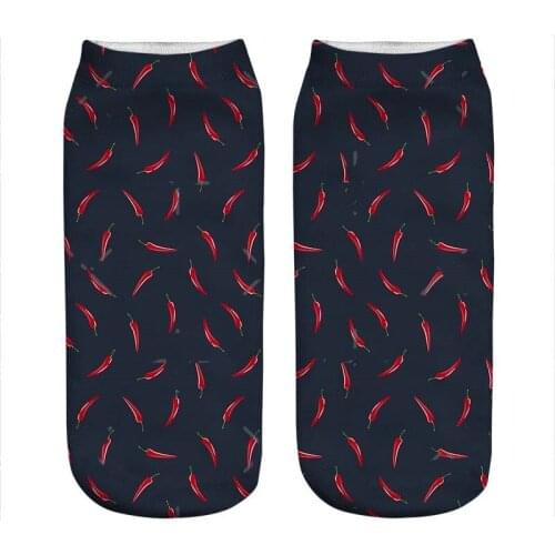 Womens socks kawaii dark blue Chili peppers Printed Socks Woman harajuku Happy Funny Novelty cute girl gift Socks for women