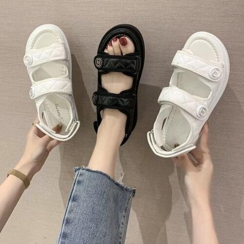 2021 summer new sandals fairy style Velcro thick soled beach shoes student flat soled womens shoes