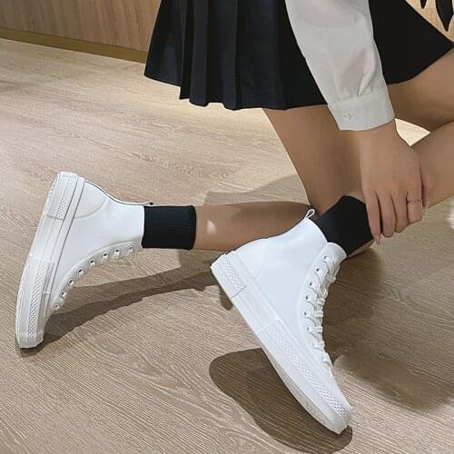 2021 Women Mesh Sneakers Summer Canvas Lace Up White Sneakers Women Sneakers Platform Breathable High Top Canvas Casual Shoes