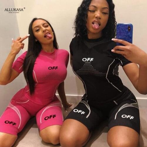 2020 Two Piece Set Women Suits Ladies Pink Summer Outfits Fitness Crop Top Biker Shorts Set Women Tracksuit Female Matching Set