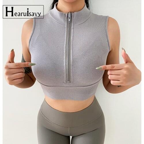 New Women Stand-Up Collar Half Zipper Sports Crop Top Sleeveless Slim Fitness Workout Vest Outdoor Cycling Running Yoga Shirts