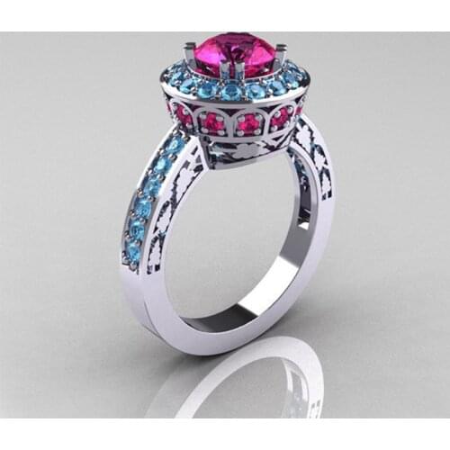 Court Retro Shiny Red Crystal Zircon Female Ring Luxury Wedding Engagement Ring for Women Fashion Party Banquet Jewelry anillos