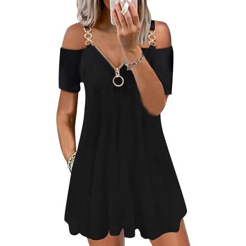 Zipper Cold Shoulder Short Sleeve Plus Size Dress Women Sexy Summer V Neck Elegant Vintage Curve Hollow Out Large Dresses D30