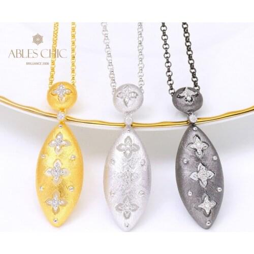 Renaissance Silky 925 Silver 18K Gold Two Tone Long Oval Clovers Inlay Pendant Bridal Floral Wedding Necklaces Women C11N3S25496