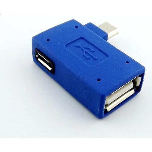 1pcs Left Angle Micro USB 5Pin 2.0 OTG Host Adapter w/ USB Power for CellPhone Tablet