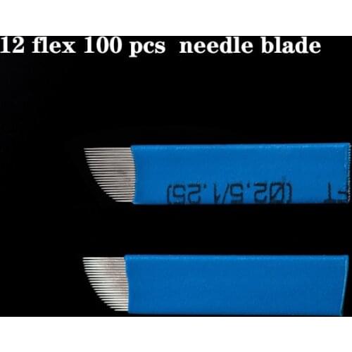 100Pcs 0.2mm 12 Flex Needle Permanent Makeup Eyebrow Tattoo Microblading Needles For 3D Embroidery Manual Tattoo Pen