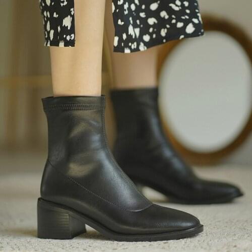 2021 Fashion Round head Ankle Boots Autumn Winter Women Boots Comfortable Low Heel Ladies Shoes Elastic boots Black Beige Khaki