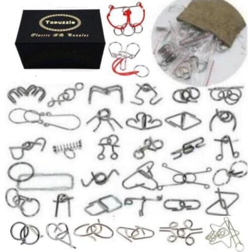 28/32/36PCS per Set IQ Metal Puzzle Mind Brain Teaser Magic Wire Baffling Puzzles Game for Children Adults Kids