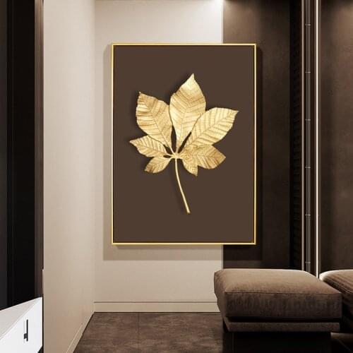 Abstract Plant Flower Poster Luxurious Golden Ginkgo Maple Leaves Wall Art Prints Home Living Room Wall Decor Picture