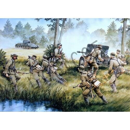 Wehrmacht Artillery vs Enemies Tank Battle Scene WW2 Weapon War Military Poster Vintage Kraft Paper Wall Sticker Painting