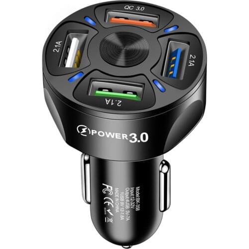 Car Charger QC 3.0 4 Port USB Fast Charger for iPhone Android Phone 4 Port USB Mobile Phone Car Charger