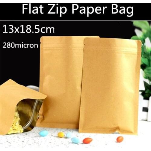 Free Shipping 100pcs/lot 13cm*18.5cm Kraft Paper Flat Zip Lock Bags, Paper Packaging Bags