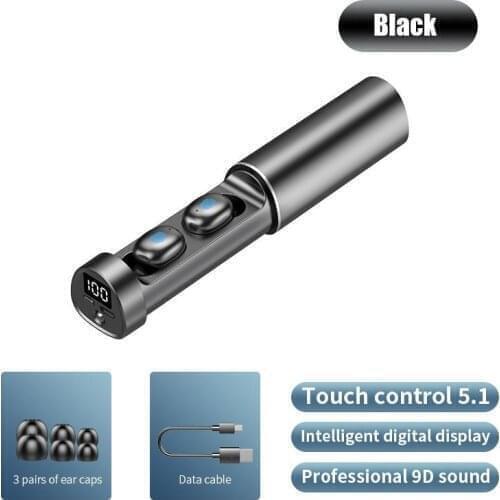 TWS 5.1 Bluetooth Wireless Earphone Pull-out Touch Headset Earphones with Mic Handsfree Sport Stereo Earbuds Headset for Phone