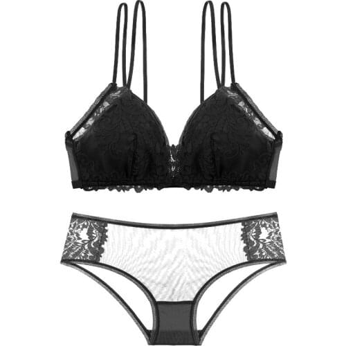 Fast Shipping Lace Sexy Bra set Push Up Wire Free Lingerie Set For Women Adjusted-straps Floral Underwear Set Bralette