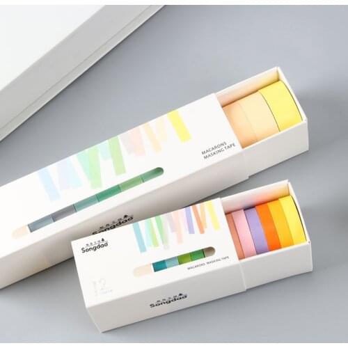 12pcs Colorful Washi Tapes Assorted Pure Colors Diy Planner Craft Tape Paper Decor Scrapbooking Sticker Masking Paper Decoration
