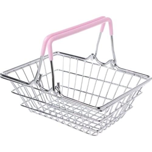 Children Miniature Metal Supermarket Shopping Basket Pretend Role Play Toy Gift Desktop Decor torage Toy Furniture Accessories