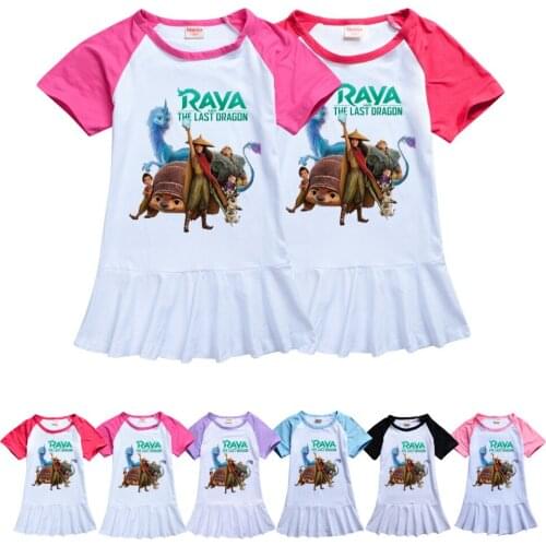 Kids Clothes Girls Raya and The Last Dragon Dress 2021 Summer Children Ice Silk Short Sleeve Comfortable Outfits Cartoon Clothes
