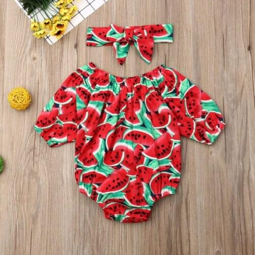 Baby Clothes 2019 Toddler Newborn Baby Girls Cotton Short Sleeve Watermelon Print Bodysuit Jumpsuit Outfits Set Clothes