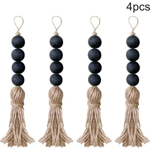 Door Handle Home Decor Wood Bead Garland Clothes Rack Hanging With Tassels Drawer Knob Gift Farmhouse Rustic Art Craft Pendant