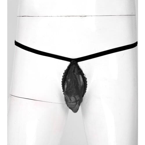 Breathable Men G-String Thongs Underpants Seamless Soft Comfort See-Through Lace Bulge Pouch Low Rise Open Butt T-Back Underwear