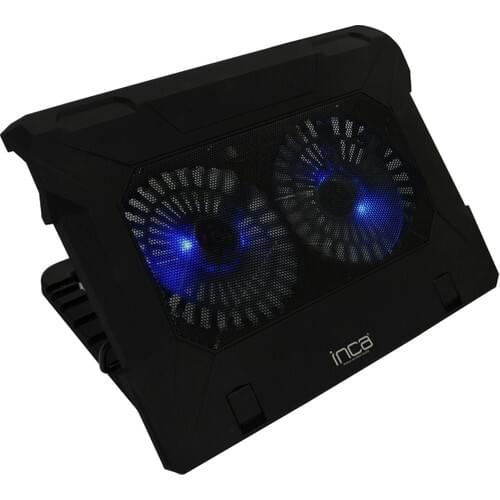 Inca INC-321 RX Ergonomic Double Fan + Stand + With Rubber Silent Black Notebook Cooler