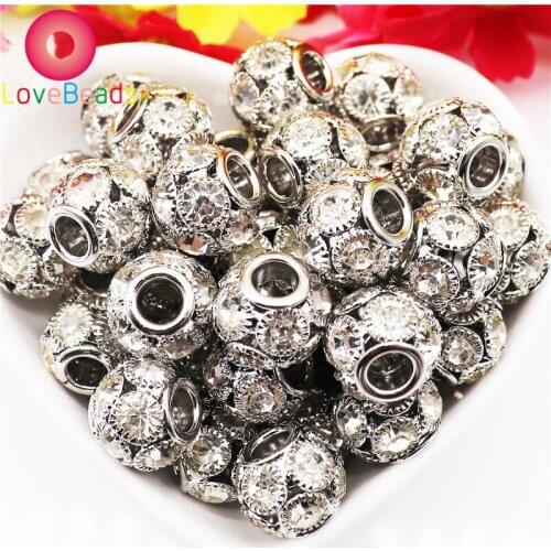 10Pcs Disco Ball Murano Charms Glass Crystal Rhinestones Large Hole European Beads Fit Pandora Bracelet Bangle Necklace Jewelry