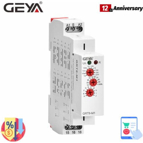 GRT8-M Multi Function Timer Relay with 10 Function Choices AC DC 12V 24V 220V 230V Time Relay GEYA Factory
