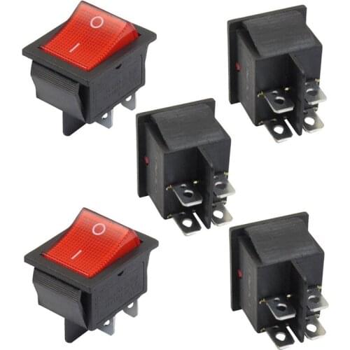 GTBL 5 x Red Illuminated Light On/Off DPST Boat Rocker Switch 16A/250V 20A/125V AC