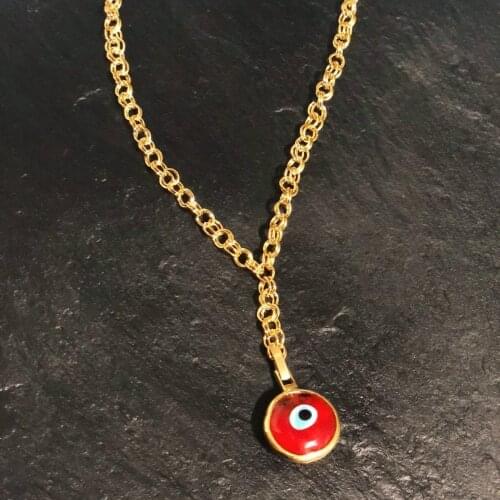 GULCE DERELI, RED LARGE EVIL EYE CHARM, AMULET, CHARM NECKLACE, CHAIN NECKLACE, NEW SEASON, GIFT BOX, GOLD/SILVER PLATED