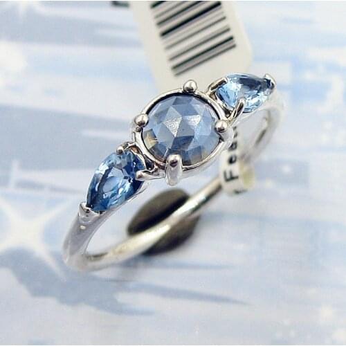 Original Patterns of Frost Moonlight With Blue Crystal Ring For Women 925 Sterling Silver Ring Party Gift Pandora Diy Jewelry