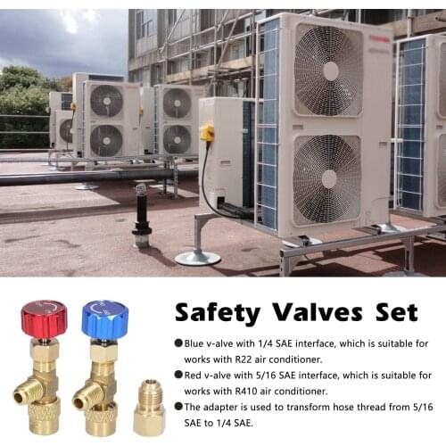 Air Conditioner Adding Safety-Valve Quality Refrigerant Connector with 5/16 SAE to 1/4 SAE Hose Thread Transform Adapter