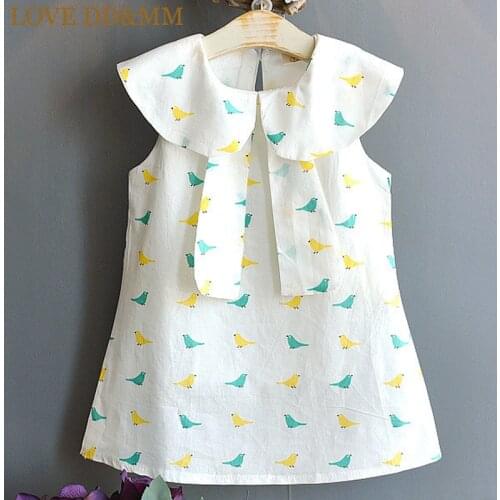 LOVE DD&MM Girls Dresses 2021 Summer New Childrens Clothing Girls Cute Cartoon Bird Printing Big Lapel Lace A Word Dress
