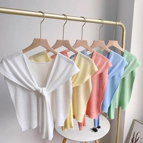 Summer Shouder Wrap Shawls for Women Knitted Fake Collars Scarf Ladies Solid Color Flase Collar Shirt Thin Detachable Collar