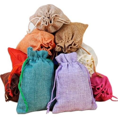 100pcs 7x9 8x10 10x14 13x18cm Imitation Linen Drawstring Bag Jewelry Packaging Bag Drawstring Christmas Storage Candy Gift Bag