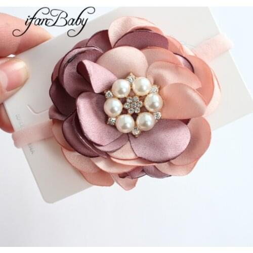 Fashion kids girl floral headband burn singed satin fabric flower on nylon headband singed flower headband