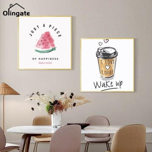 Cartoon Fruit Coffee Canvas Painting Cute Life Quote Posters and Prints One Piece Wall Pictures Living Room Kitchen Home Decor