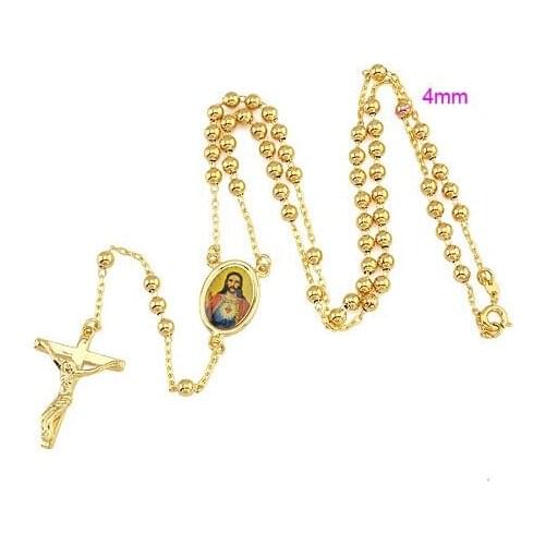 Loyal mens Cool pendant yellow solid gold FINISH cross necklace bead chain 23.6"