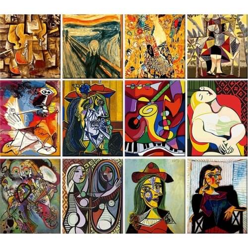 5D DIY Poured Glue Diamond Paintind Kits Scalloped Edge Picasso Abstract Painting Frameless On Canvas Home Decor Unique Gift Art