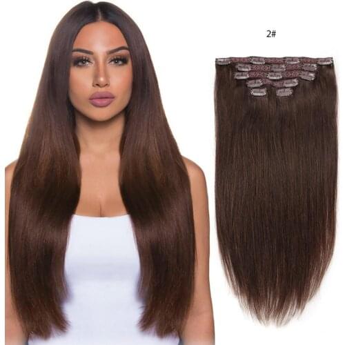 Real Beauty Straight Brazilian Clip in Human Hair Extensions Full Head Remy Hairpiece Double Weft 70g to 140g