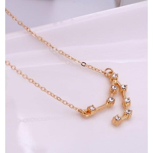 New 12 Constellation Diamond Letter Symbol Necklace Vintage Pendant Chain Necklaces for Women Alloy Jewelry Gift Wholesale
