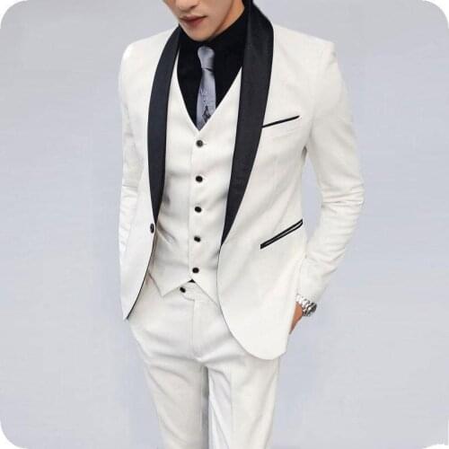 New Arrival One Button Ivory Groom Tuxedos Shawl Lapel Groomsmen Men Blazers 3 pieces Suits (Jacket+Pants+Vest+Tie) NO:310