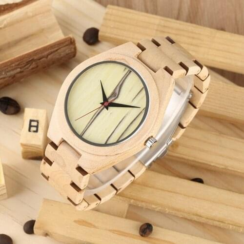Simple Wooden Watch Mens Stripes Bamboo Ultra-light Solid Wood Watch Band Quartz Wristwatch Gifts for Men Boy reloj para hombre